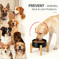 Elevated/Raised Ceramic Dog Bowl with Bamboo Stand，6 Inch 3.6 Cups - Black / Large - image 2