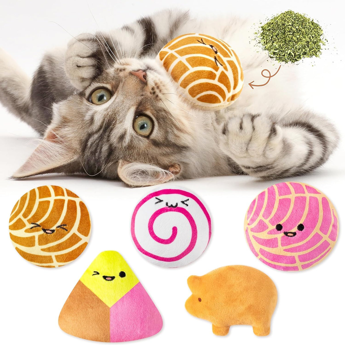 L1rabe Halloween Donut Catnip Stuffed Toys for Cats - Mexican Concha Cafecito Conchas Pan Dulce