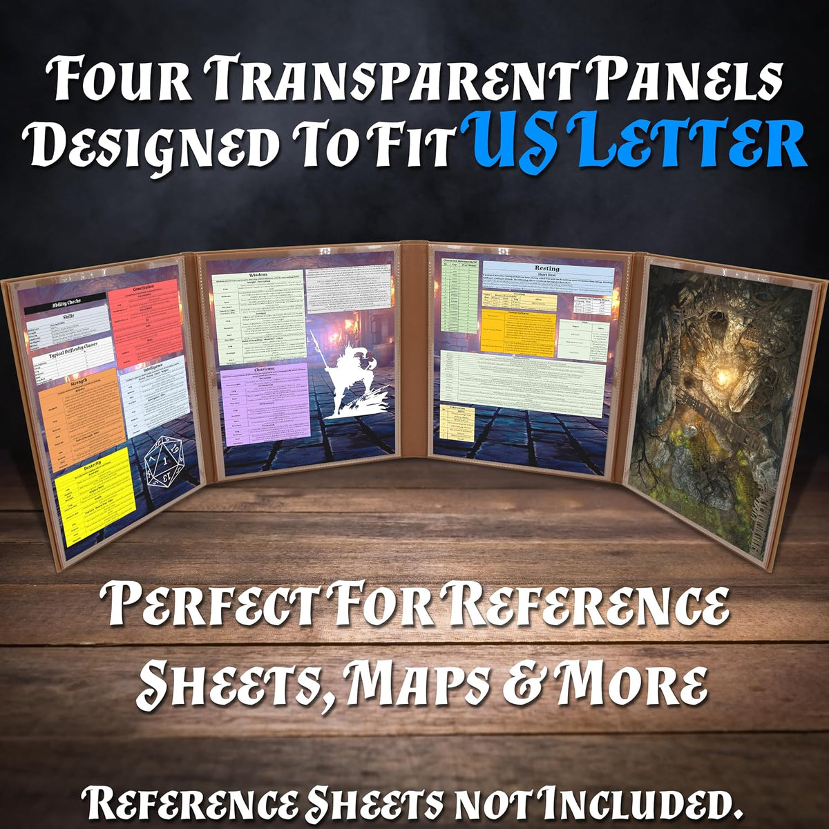 CASEMATIX brown faux leather DM screen with embossed dragon and four folding panels - view 7