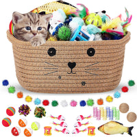 Zopeal 58 Pcs Cat Toy Set with Storage Basket Indoor, Grey - Khaki / 9.8 Inch