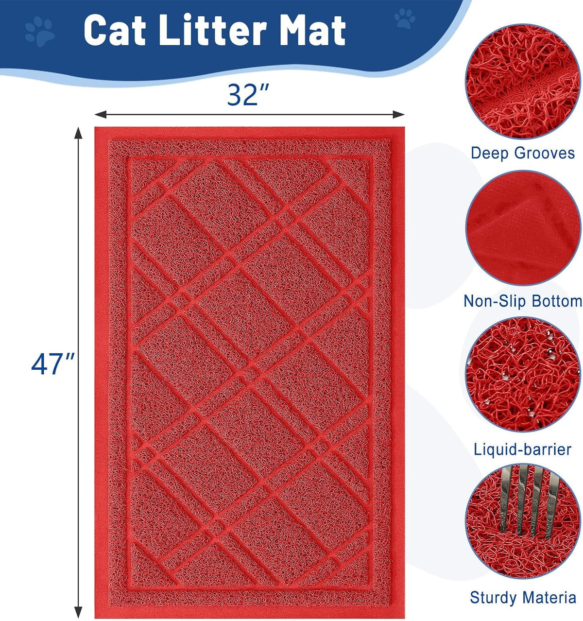 Smiry Cat Litter Box Mat 30x17 - 47x32 / Red - image 2