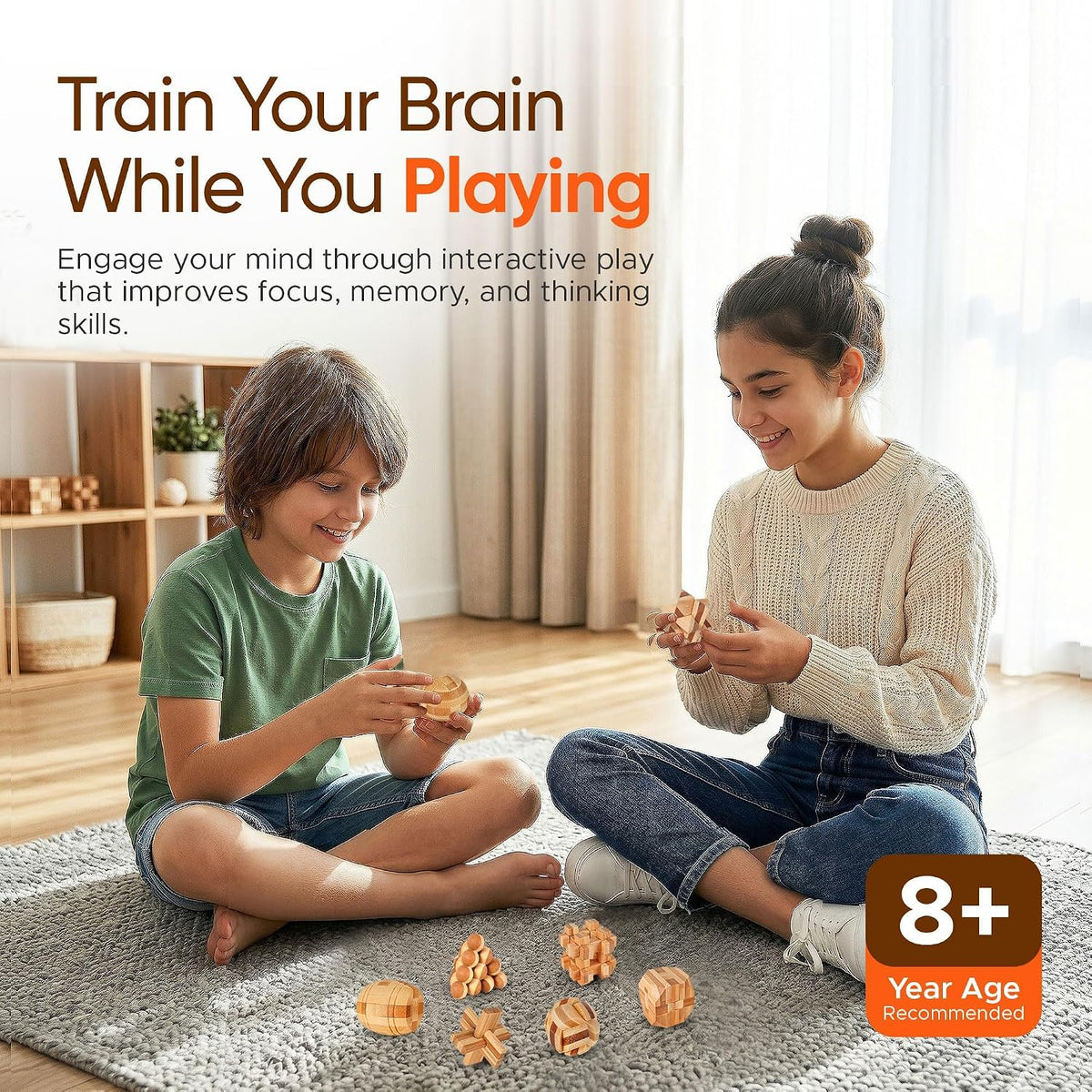 Tuauoe wooden brain teaser puzzles, 12 natural wood Kongming locks - view 6