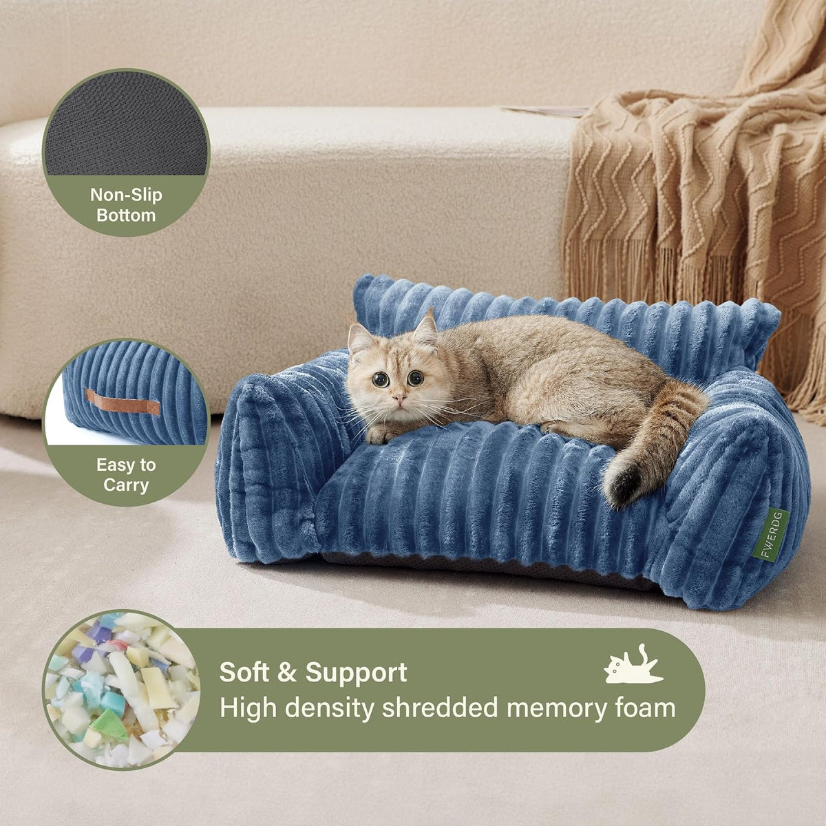 Cute Couch Bed for Pets, Supportive Cat Sofa for Indoor Cats - 30.0"L x 20.0"W x 10.0"Th / Blue - image 4