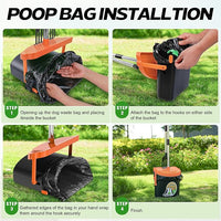 UPSKY Dog Pooper Scooper Swivel Bin & Rake Kit with 100 Waste Bags,33.4" Stainless Steel Long Handle Heavy Duty Pet Poop Shovel for Large Medium Small Dogs, Odor-Proof Lid for Yard/Lawn/Outdoor Use
