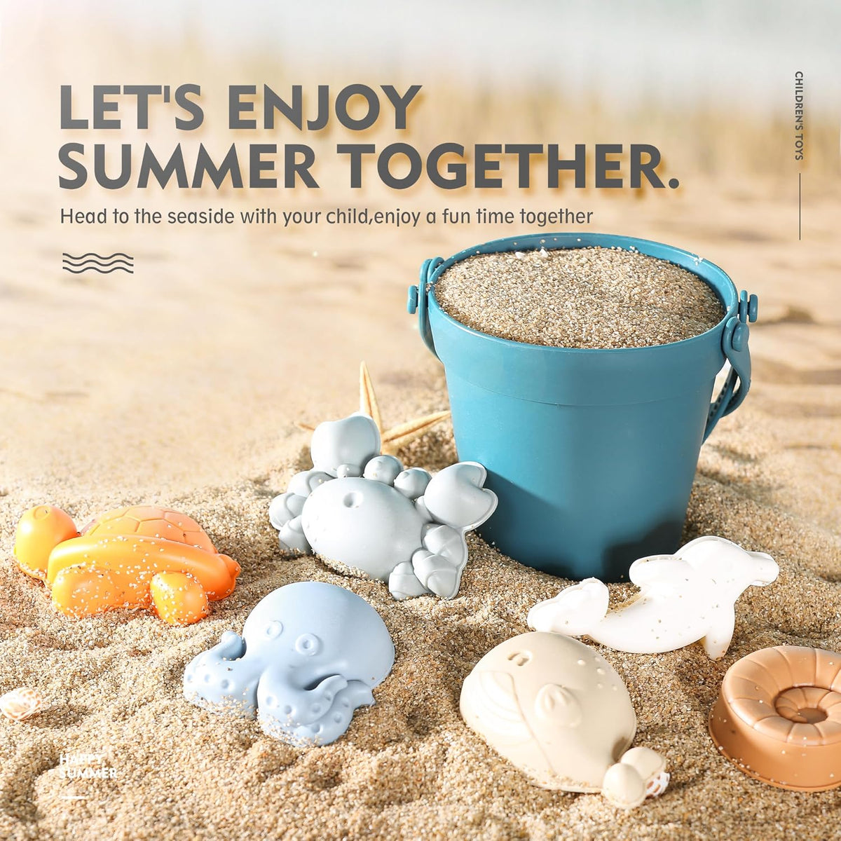 MarcZero 11Pcs Silicone Beach Toys, Bucket & Sand Toys - Dark Blue - image 3