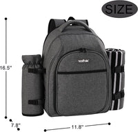 apollo walker Picnic Backpack Bag for 2 Person with Cooler Compartment, Detachable Bottle/Wine Holder, Fleece Blanket, Plates and Cutlery Set (2Person,Grey)
