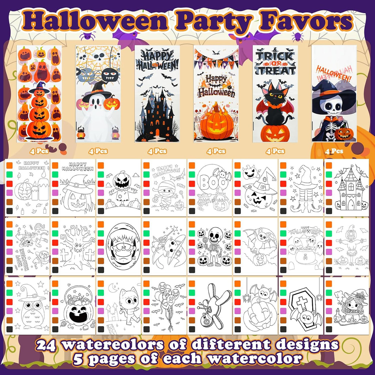 Cracoring 24 pack Halloween paint with water party favors with treat bags and brushes - view 9