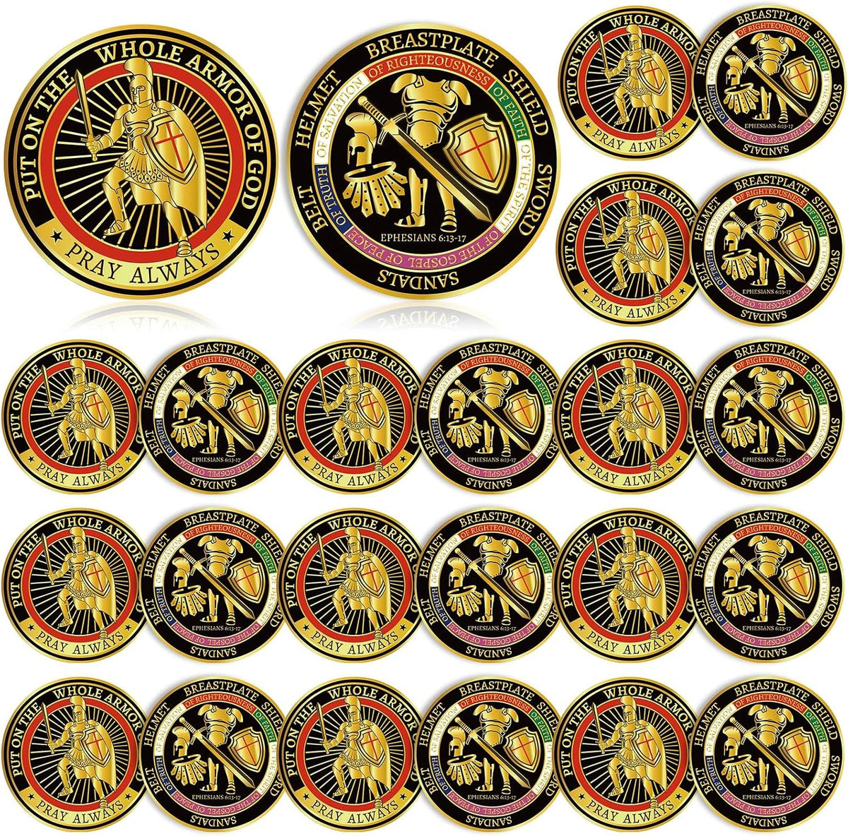 Nosiny 20 Pcs Armor of God Coins Metal Christian Challenge Coins - Novel Style