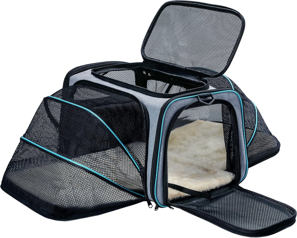 Cat Dog Carrier - Airline Approved Expandable Soft-Sided Pet Carrier with Removable Fleece Pad - 29.8"L x 18.0"W x 11.0"H