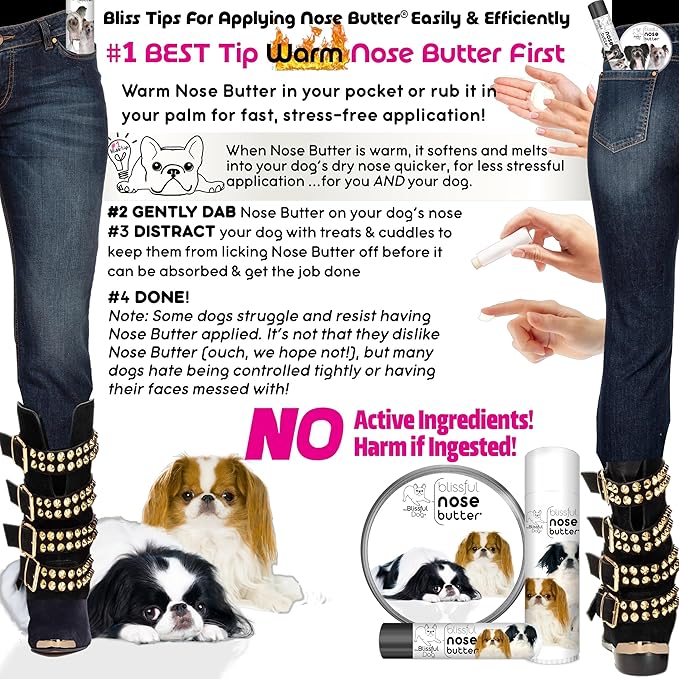 The Blissful Dog Japanese Chin Nose Butter for Dry, Cracked Skin, Lick-Safe Dog Nose Balm with Moisturizing Shea Butter, Almond, Olive, and Essential Oils, Pet Supplies, Uncented, 4 oz.