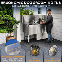 KANIS Professional Dog Washing Station - 304 Stainless Steel Pet Wash Sink & Grooming Bath Tub for Home with Ramp, Shower, Floor Grate, Storage Drawer, Faucet, Drain Kit for Large, Medium & Small Pets