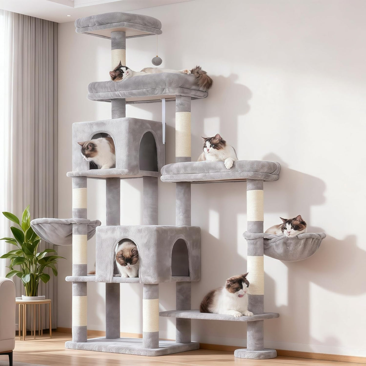 Hey-brother Cat Tree Tower with Stable Extended Base - Light Gray