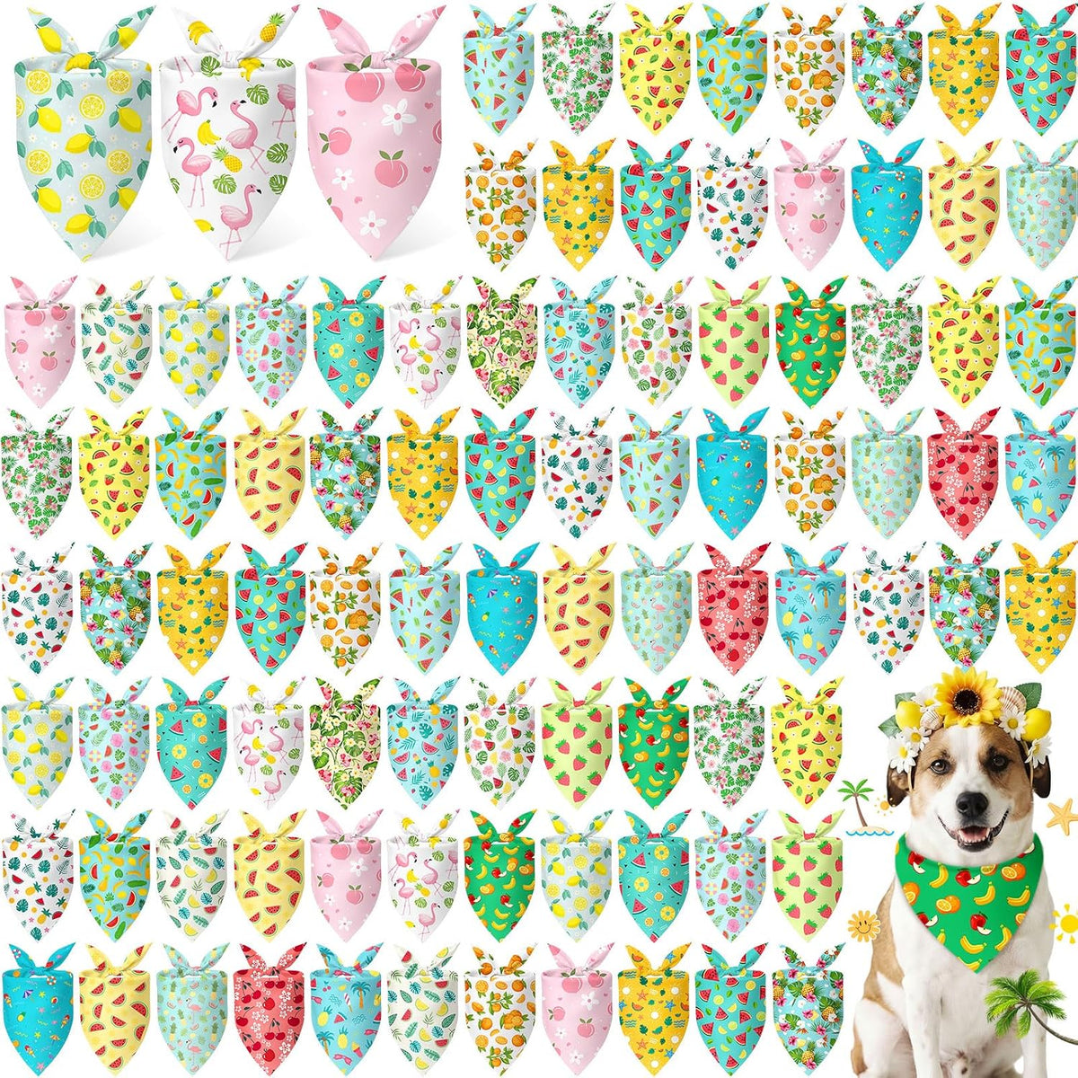 Abbylike 100 Pcs Fall Thanksgiving Dog Bandanas Bulk - Summer / 25.6 x 17.7 x 17.7 Inch
