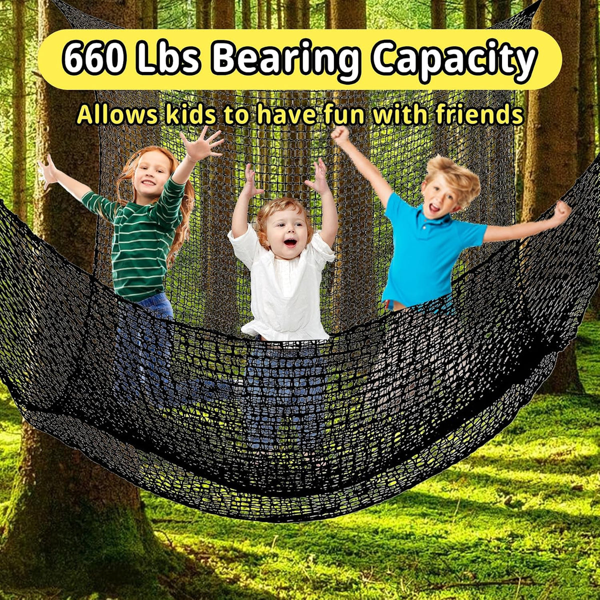 Climbing Cargo Net 6.5' x 9.8' for Outdoor Treehouse – Fun for Kids & Family - 9.8‘ x 9.8‘ / Black - image 4