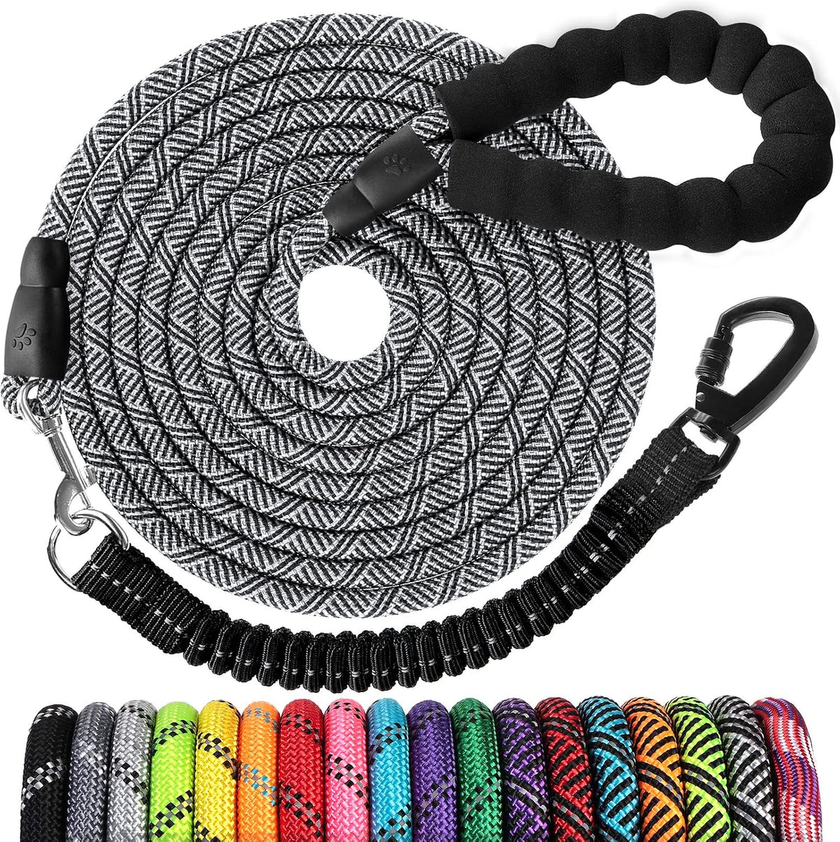 Long Dog Leash 15 FT: Heavy Duty Rope Leashes for Dogs Training - dark grey / 10ft*1/3''