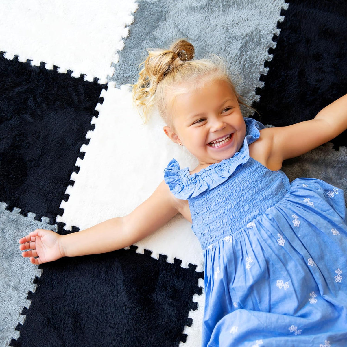 16 Carpet Squares Puzzle Mat 49" x 49" Baby Mat for Floor - Black,gray,white - image 2