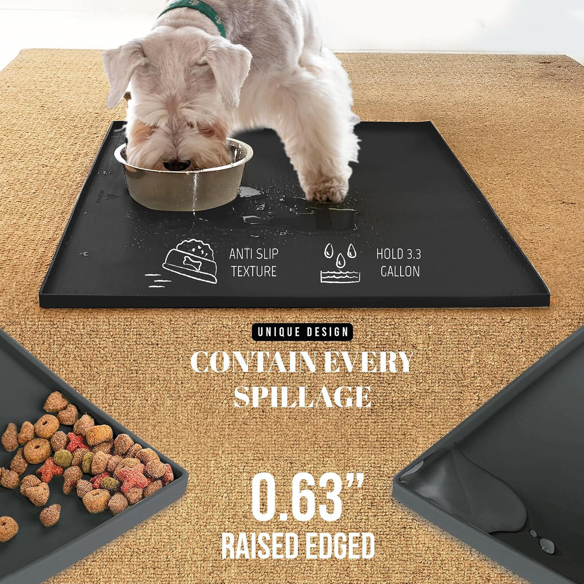 AVERYDAY 32x24 Waterproof Silicone Dog Food Mat - Black / 18" x 10" - image 3