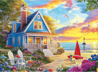 EIYRURU 300 piece jigsaw puzzle of a cottage garden with swans and bridge - view 3