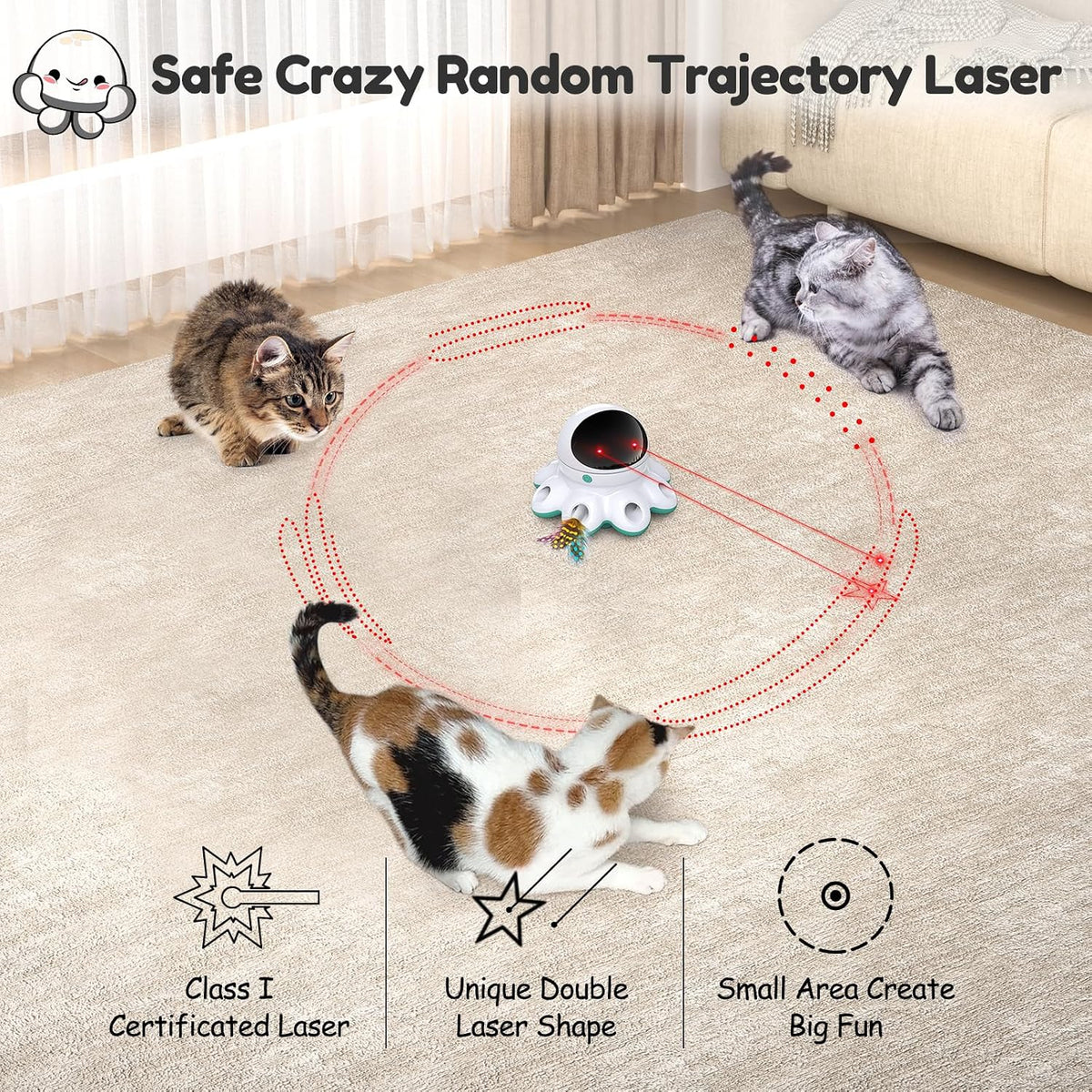 ORSDA Cat Laser Toy, 2-in-1 Interactive Automatic Motion Activated Moving 8 Holes Whack A Mole - Robin Egg Blue (1 Count) - image 3