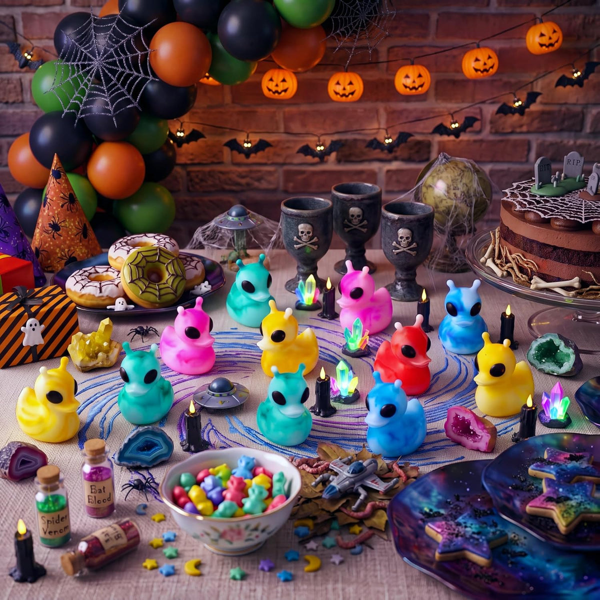 Sotiff mini alien rubber ducks, 25 green ducks with funny faces - view 19