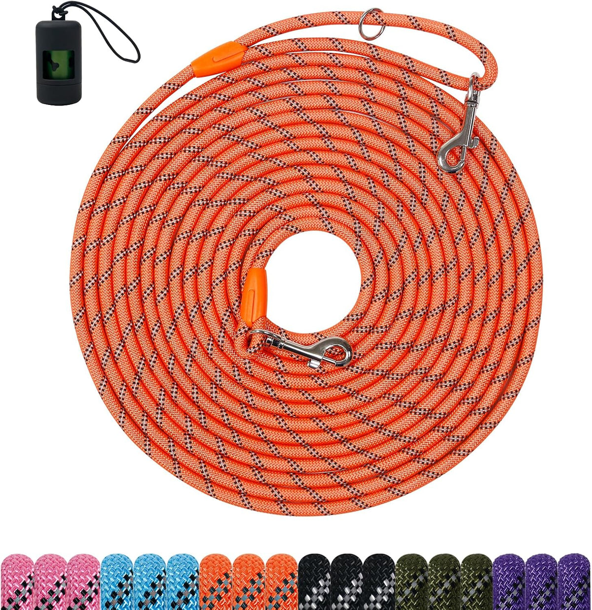 Long Dog Training Leash，Heavy Duty Reflective Rope Lead for Small - Orange / 15FT