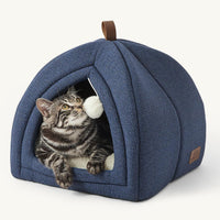 Bedsure 2in1 Cat Beds for Indoor Cats Cave for Kitten with Washable - M(16x16x16) / Navy