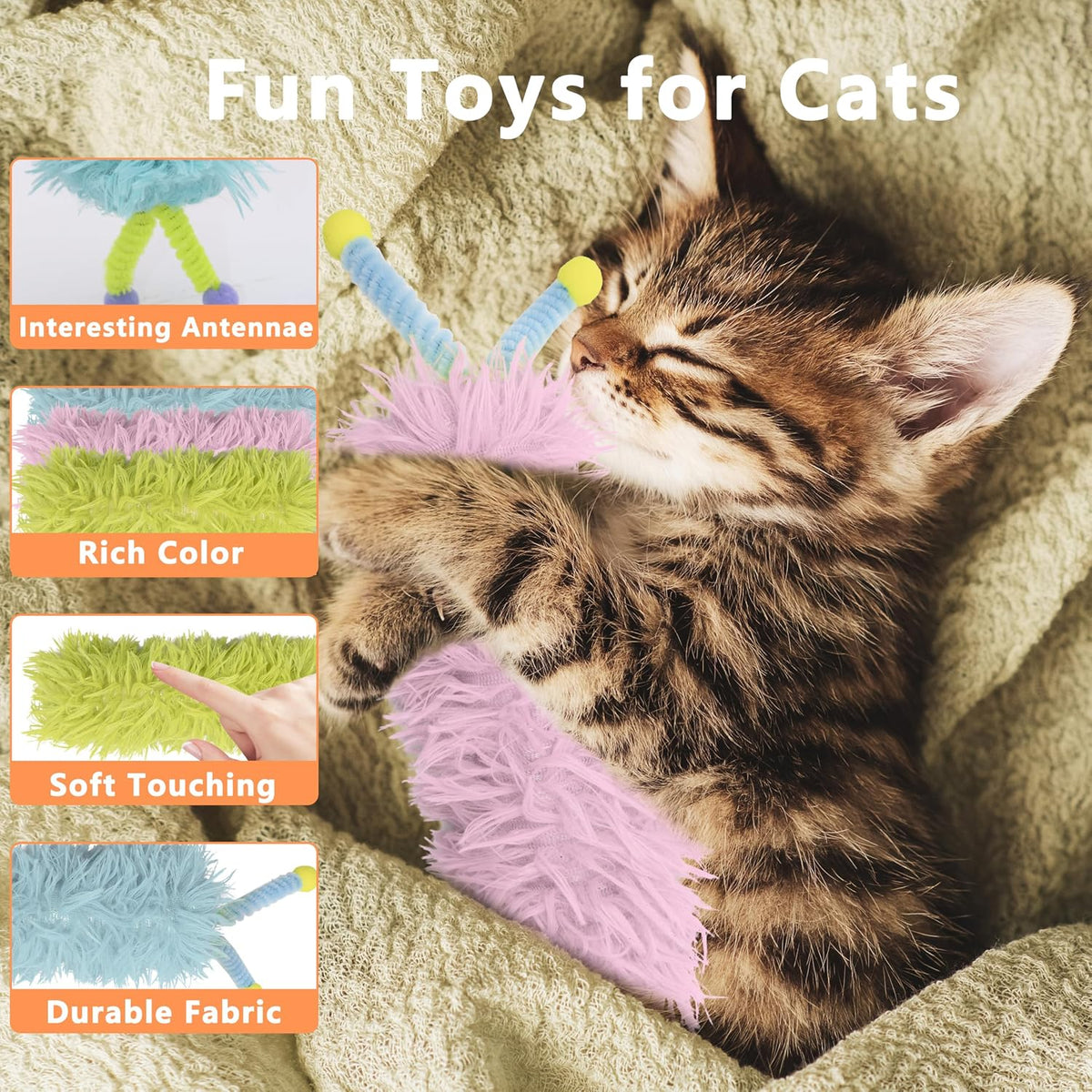 3 Pack Catnip Toys, Soft and Durable Cat Pillows Toys - A-Green+Blue+Pink - image 3