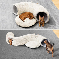 Cat Tunnel with Cat Bed for Indoor Cats - Cream white - image 3