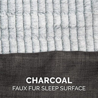 Furhaven Orthopedic Dog Bed for Large/Medium Dogs w/ Removable Bolsters & Washable Cover, For Dogs Up to 55 lbs - Luxe Faux Fur & Performance Linen Sofa - Charcoal, Large