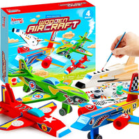 Klever Kits wooden airplane craft kit with space shuttle, jet, passenger plane and military aircraft models