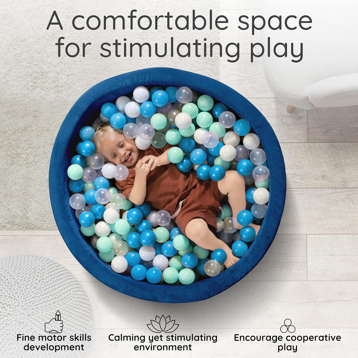 Fulton and Ivy gray velvet memory foam ball pit for babies and toddlers - view 6