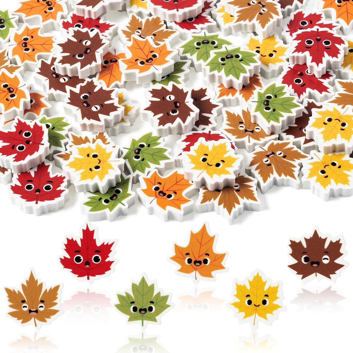 Yopyame 60 pack fall mini erasers shaped like maple leaves, pumpkins, acorns and bears - view 2