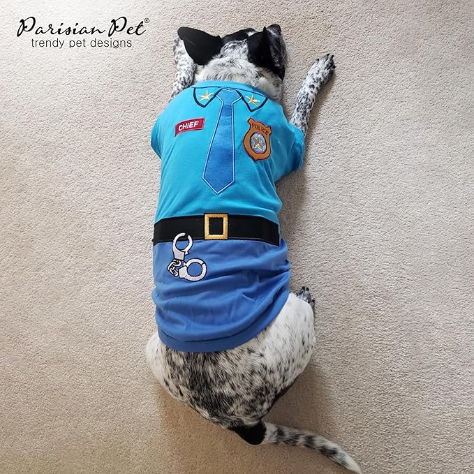 Parisian Pet Dog Shirt - Embroidered Police Costume - 100% Cotton & Polyester Pet Clothes - Sleeved Cop Costume - Blue Large Dog XL