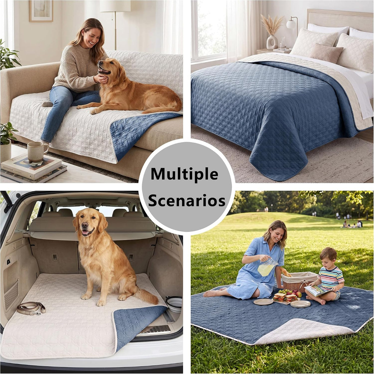 Waterproof Couch Cover, Washable Dog & Pet Furniture Protector - Blue+cream / 82x102 Inches - image 3