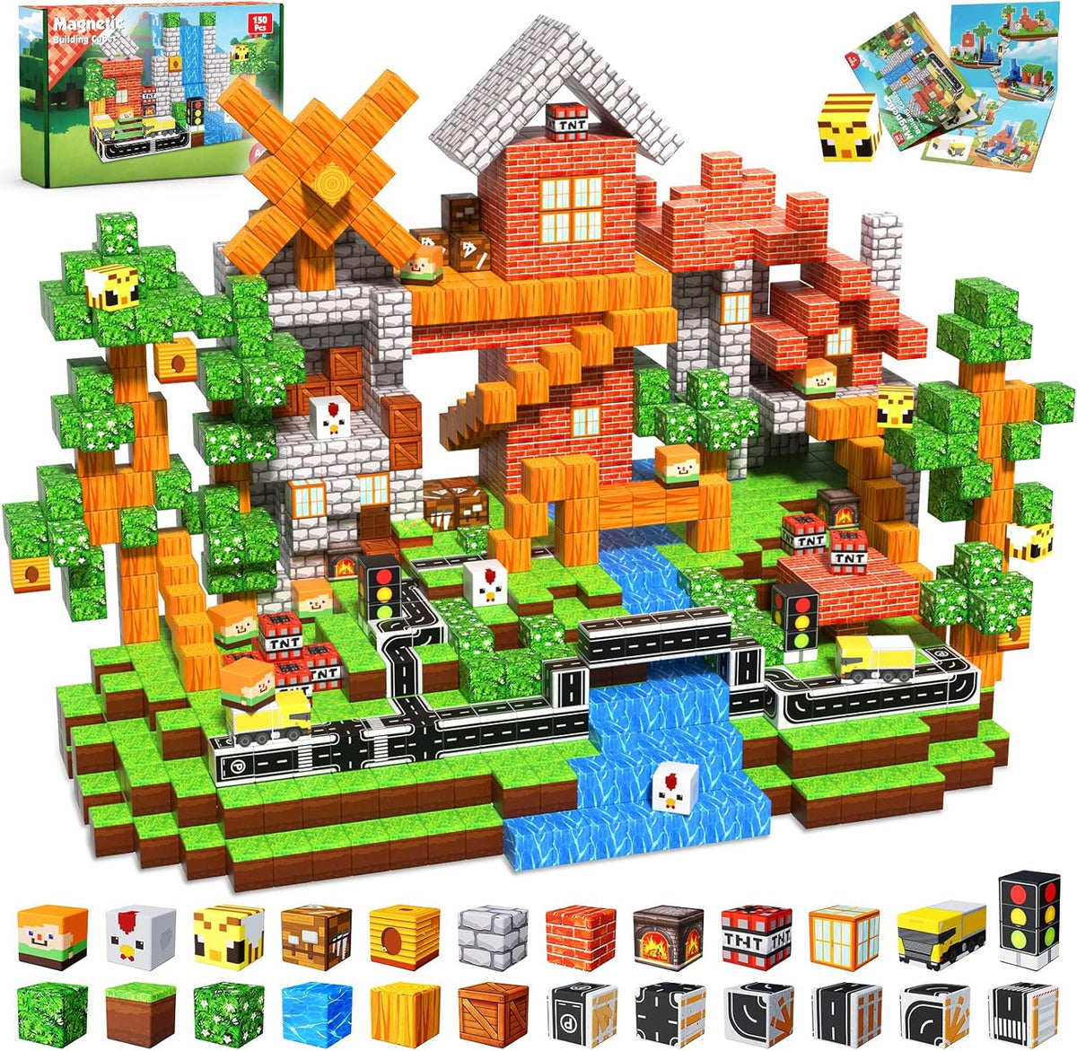 Magneverse Magnetic Blocks, Magnet Building Cubes for Boys Girls - Forest / 150 pcs
