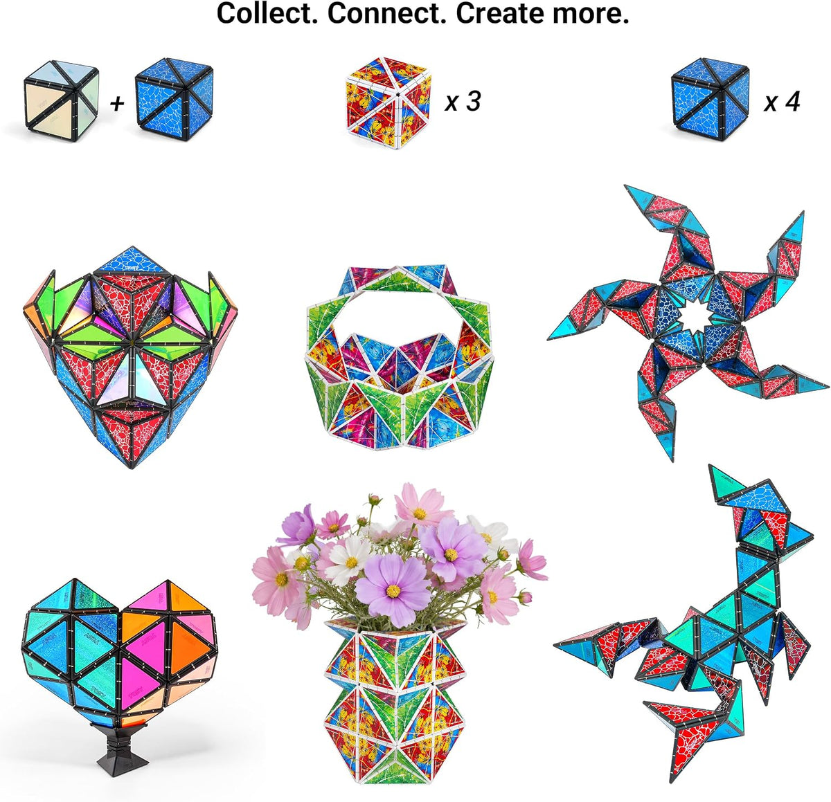 TOSY Magnet Pyramid Glow - 1 Cube Transforms into 1 Billion Shapes, 12 Pieces, 243 Magnets - Stone (Set of 1) - image 2