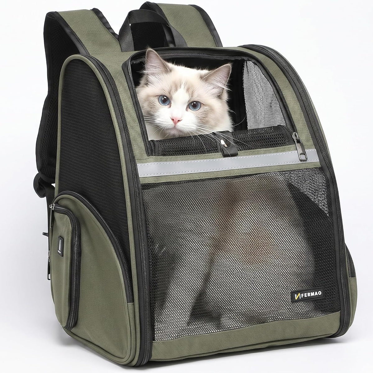 Cat Backpack Carrier for Small Dogs and Medium cat Puppy Kitten Bunny - DarkGreen / 12.9"L x 10.6"W x 15.5"H