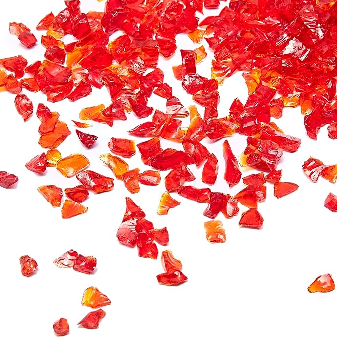 TWINKLING High Luster Fire Glass Gravel Stone Glitter,Broken Glass,Fire Gems Chips,Crushed Glass for Fire Pit Crafts Resin Art Aquarium Garden Decoration,3-6mm,1-Pound Jar (Red)