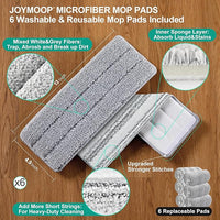 JOYMOOP Mop and Bucket Set with Wringer, Flat Mops for Floor Cleaning, Wall Mop Cleaner with Long Handle, Hardwood Floor Mop with 6 Microfiber Pads