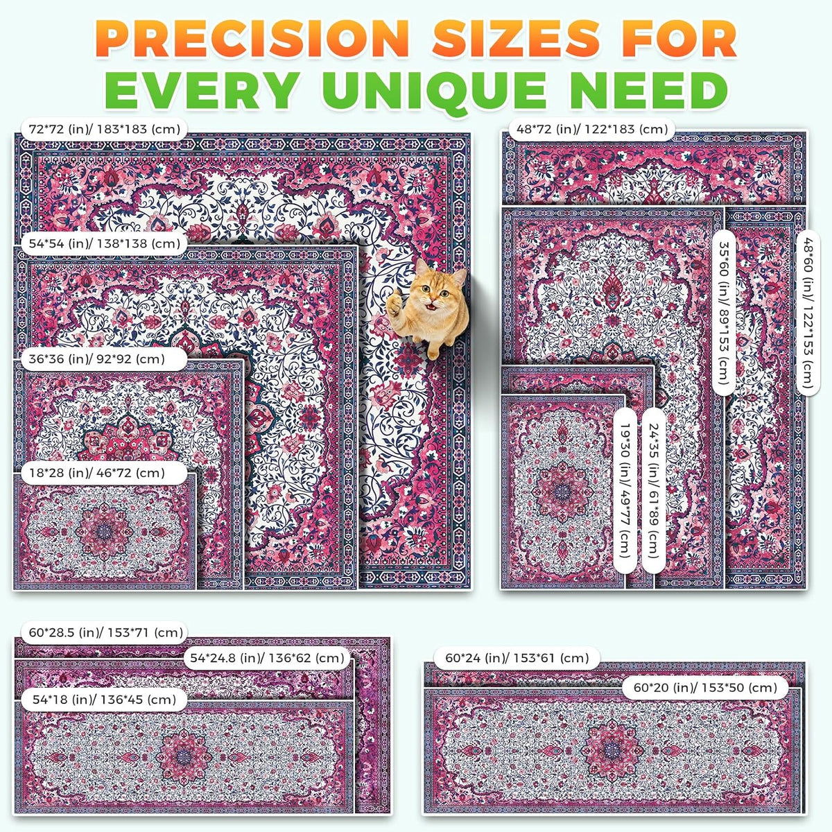Hompet Cat Litter Mat 2 Pack - 36x60 Inch (Pack of 2) / Rose Pink Mandala - image 4