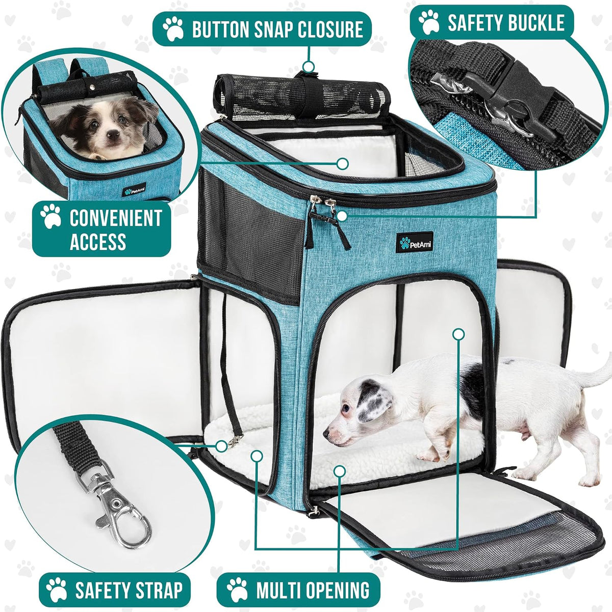 PetAmi Dog Backpack Carrier - Turquoise / 12.5"L x 12.0"W x 16.5"H - image 3