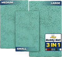 Muddy Mat® Pack of 3 Highly Absorbent Microfiber Dog Door Mat and Pet Rug, Non Slip Thick Washable Area Mat Soft Chenille for Kitchen Bathroom Bedroom and Outdoor - Sea Green Small, Medium & Large