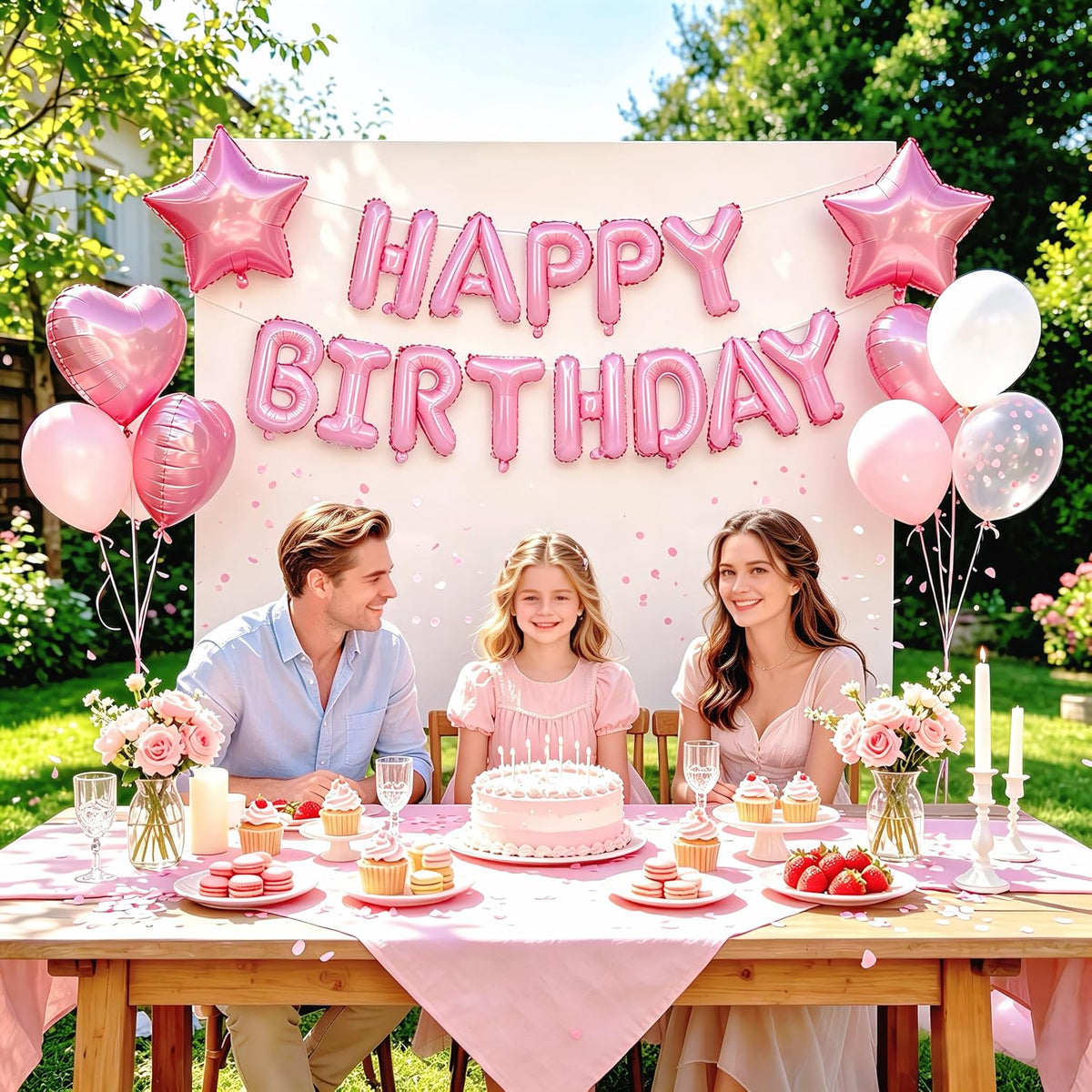 TONIFUL 16 Inch Black Happy Birthday Balloons Banner Decorations - Pink - image 4
