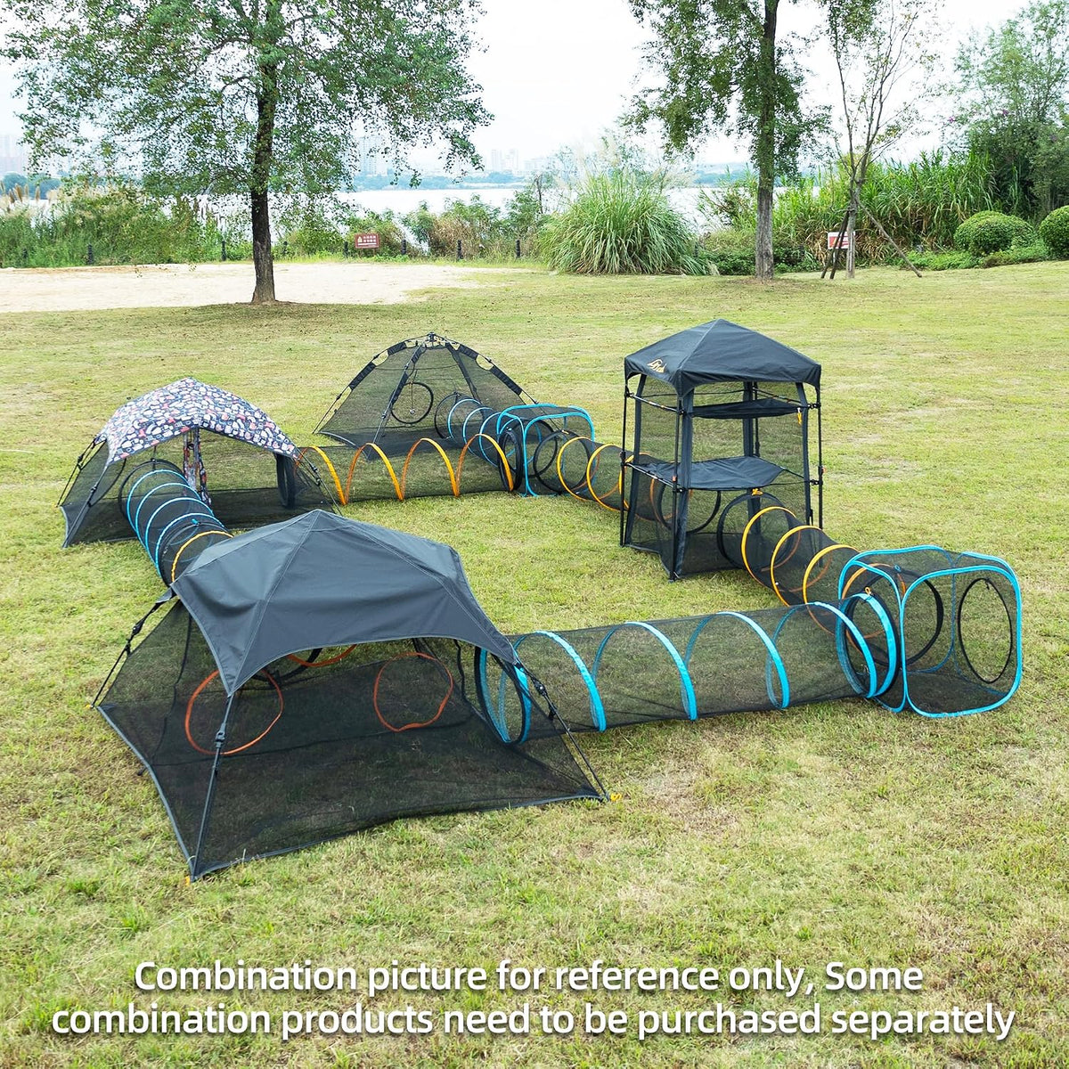 Cat Play Tunnel + Cube for Indoor and Outdoor, Cat Playpen - 3pcs Cube with 2 Tunnels - image 3