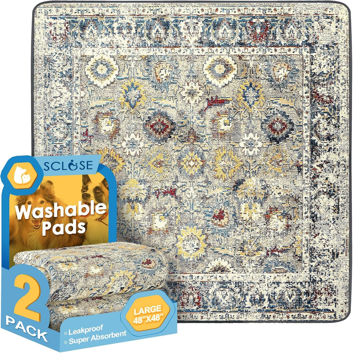 Washable Pee Pad for Dogs - Vintage / 48" x 48" (2 Pack)