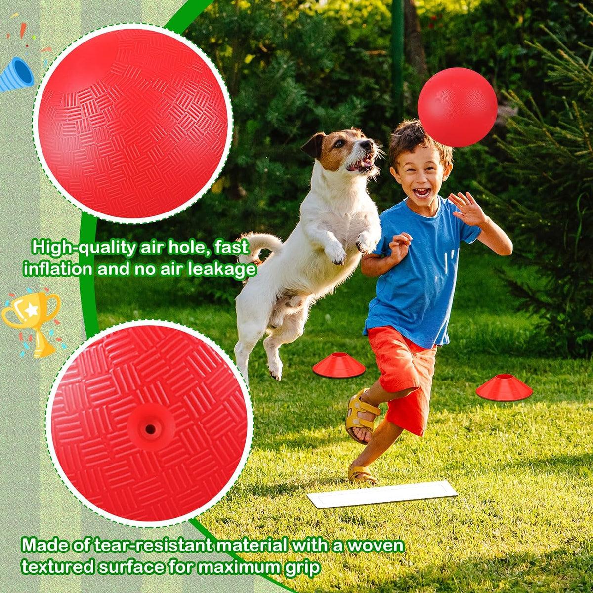 Hiboom kickball set with four 10 inch red balls, rubber bases and air pump - view 28