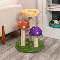 CTR1001A Pixie 22.5" 3-Tier Cottage Sisal Mushroom Cat Tree with Scratching Posts, Napping Perch, and Dangling Bell Toy, Multi
