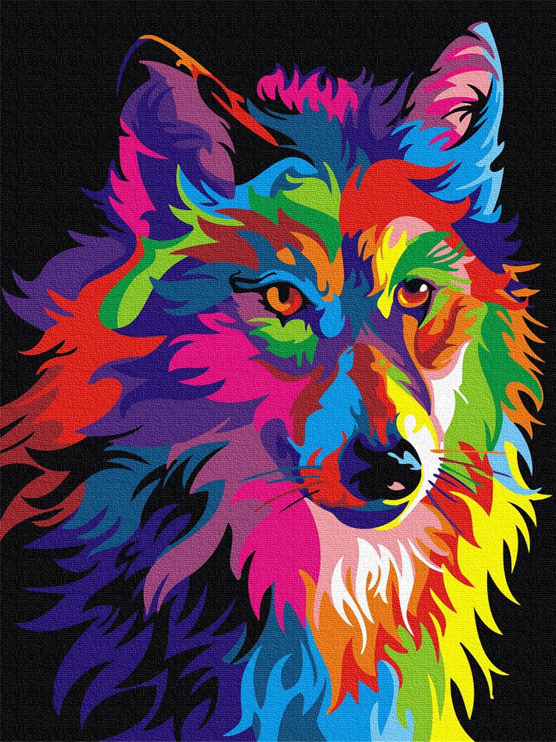 Komking paint by numbers kit for adults, colorful wolf design on 16x20 inch canvas - view 6