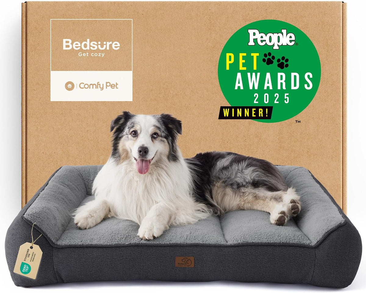 Bedsure SupportMax Extra Thick Orthopedic XL Dog Beds Large Sized Dog – Essentials for Dogs - Grey / 42"l X 30"w X 9.5"th