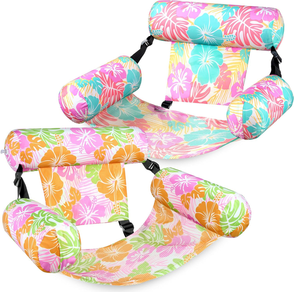 SLOOSH Inflatable Pool Floats Adult - Blue,Orange-Tropical Flowers